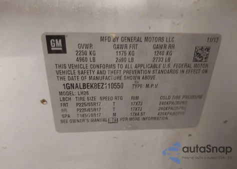 2014 Chevrolet Equinox 1Lt from USA, damaged, VIN 1GNALBEK8EZ110550